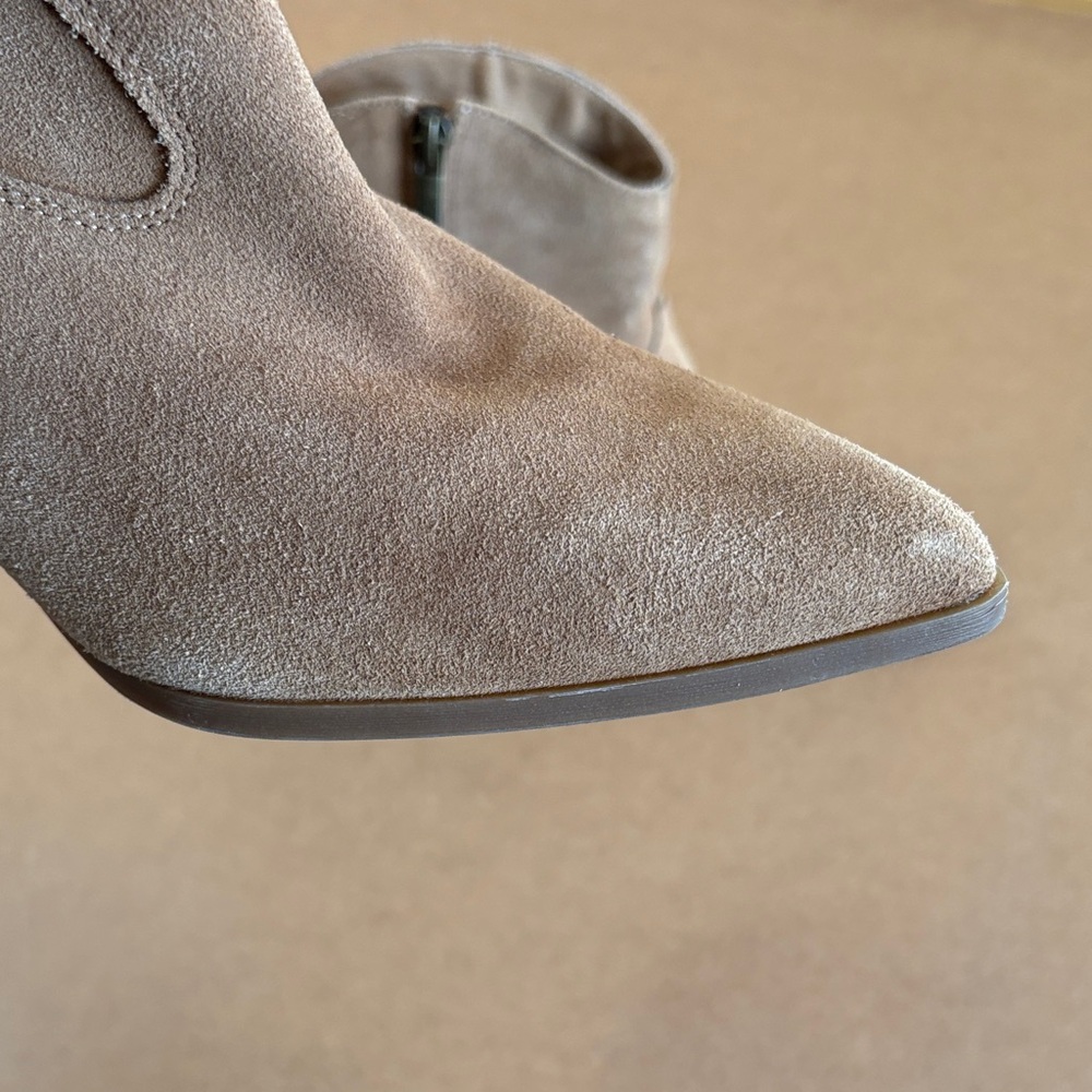 Lucky Brand Ellamy Suede Western Ankle Boots Tan 7.5 Pointed Toe Rodeo Cowgirl - Picture 14 of 14
